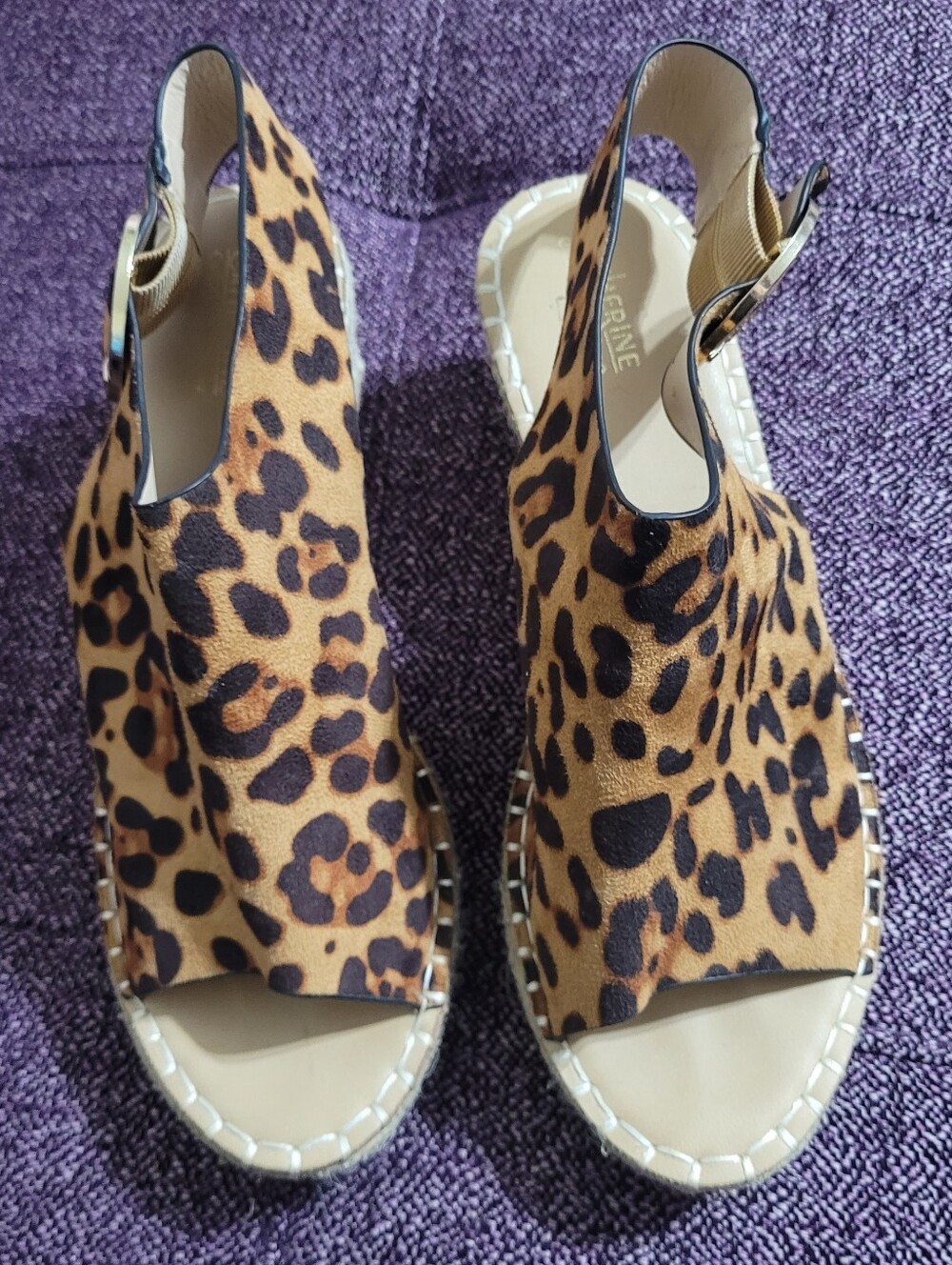 Catherines Leopard Print Open-Toe Slingback Sandals in Tan and Black